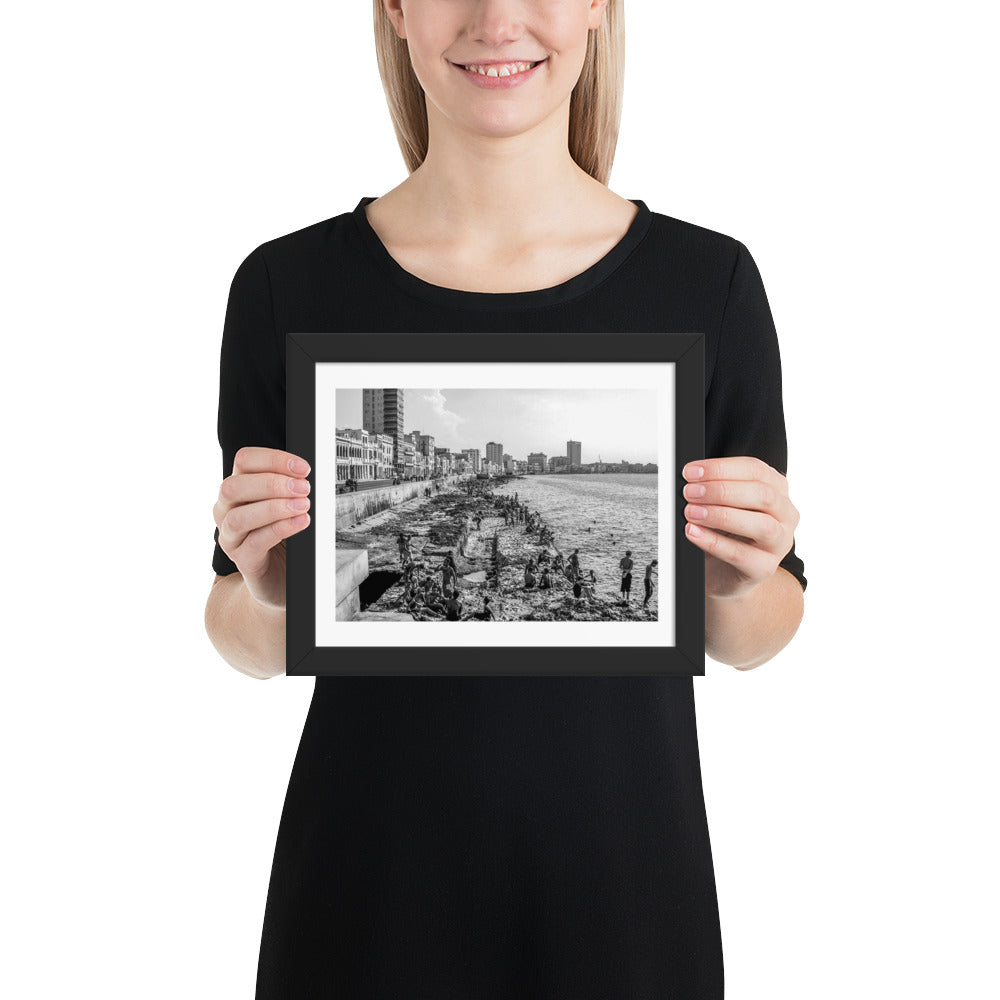 HAVANA Malecón people swimming Framed photo paper poster