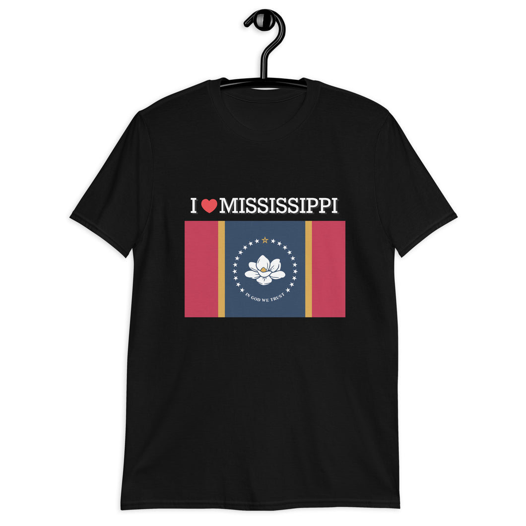 I LOVE Mississippi STATE FLAG Short-Sleeve Unisex T-Shirt