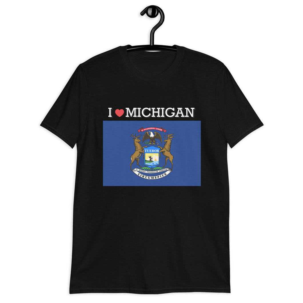 I LOVE MICHIGAN STATE FLAG Short-Sleeve Unisex T-Shirt