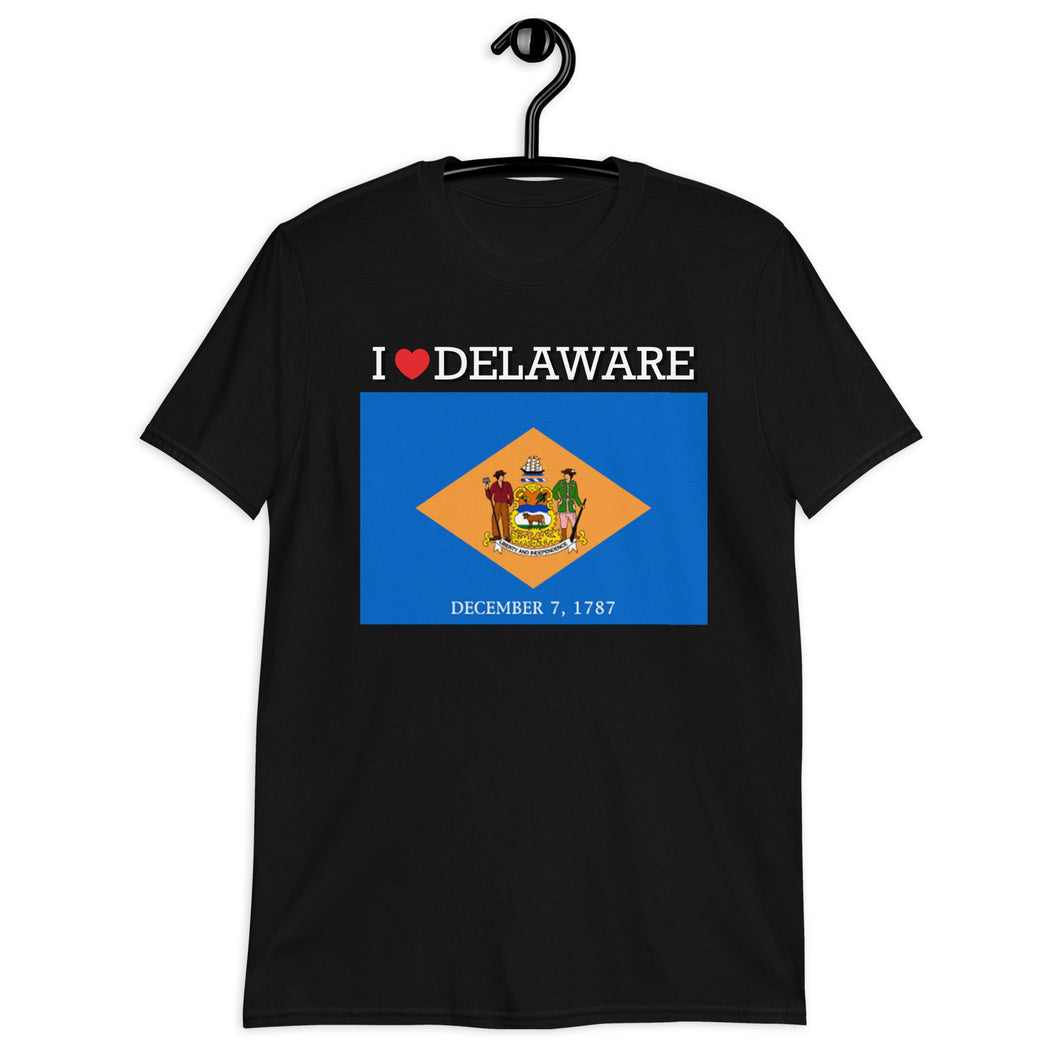 I LOVE DELAWARE STATE FLAG Short-Sleeve Unisex T-Shirt