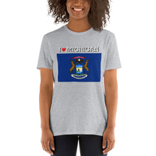 Load image into Gallery viewer, I LOVE MICHIGAN STATE FLAG Short-Sleeve Unisex T-Shirt
